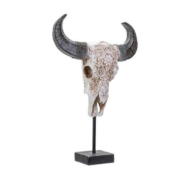 17.3" Carved Cow Skull on Stand Statue - Magick Magick.com