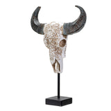 17.3" Carved Cow Skull on Stand Statue - Magick Magick.com