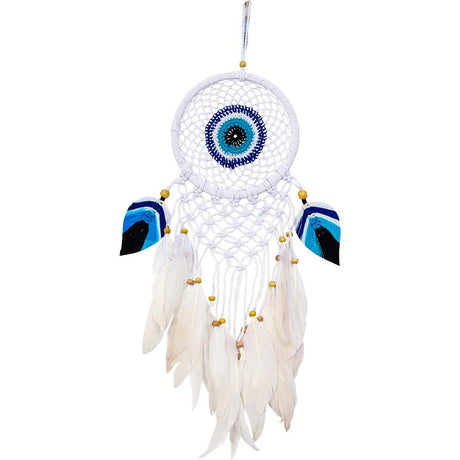 18" Boho Woven Evil Eye Dream Catcher with Macrame & Leaves - Magick Magick.com