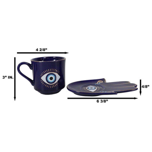 18 oz Ceramic Mug and Saucer Set - Evil Eye Blue - Magick Magick.com