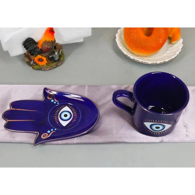 18 oz Ceramic Mug and Saucer Set - Evil Eye Blue - Magick Magick.com