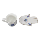 18 oz Ceramic Mug and Saucer Set - Evil Eye White - Magick Magick.com