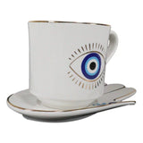 18 oz Ceramic Mug and Saucer Set - Evil Eye White - Magick Magick.com