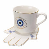 18 oz Ceramic Mug and Saucer Set - Evil Eye White - Magick Magick.com