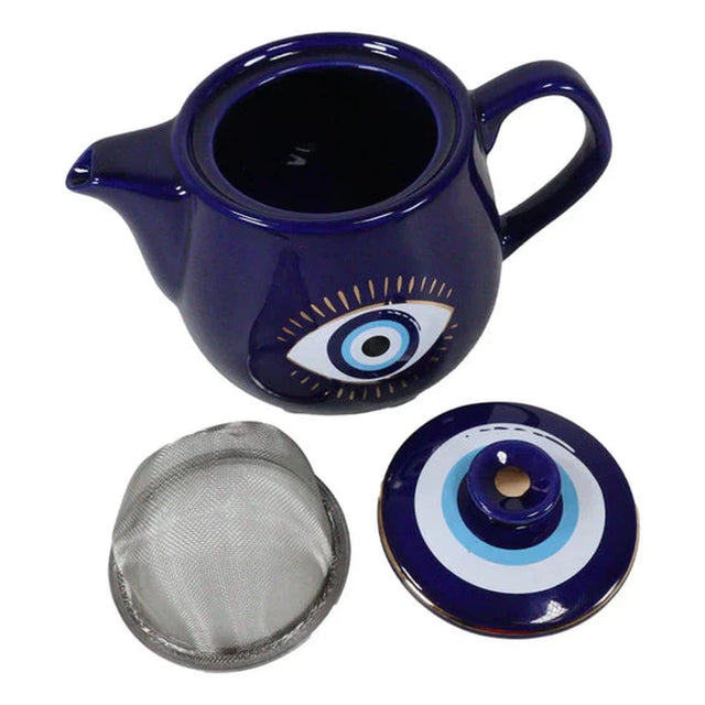 18 oz Ceramic Tea Pot - Evil Eye Blue - Magick Magick.com