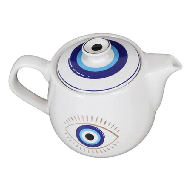 18 oz Ceramic Tea Pot - Evil Eye White - Magick Magick.com