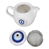 18 oz Ceramic Tea Pot - Evil Eye White - Magick Magick.com