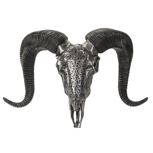 19.3" Carved Resin Cow Skull in Silver - Magick Magick.com