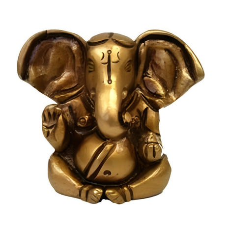 2" Ganesh with Big Ears Honey Gold Finish Solid Brass Statue - Magick Magick.com