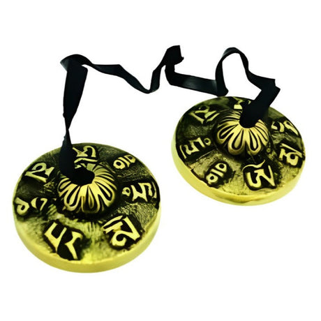 2" Tibetan Tingshas / Cymbals - Om Mani Pame - Magick Magick.com