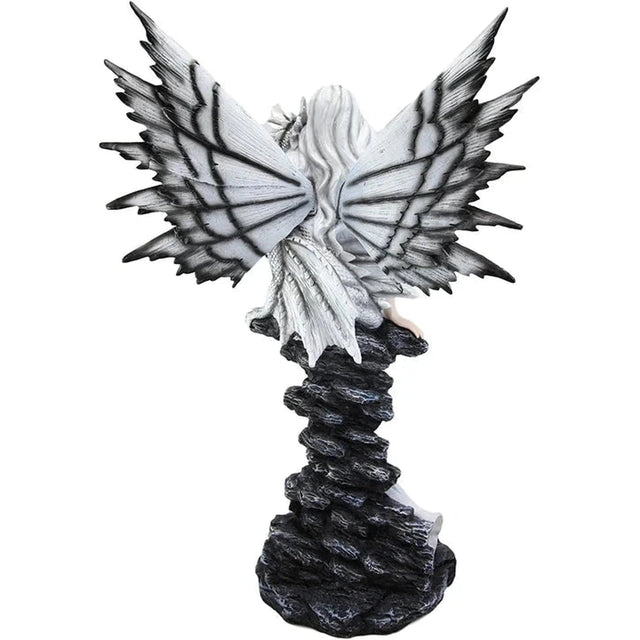 21.5" Fairy Statue - Black and White Fairy with Dragon - Magick Magick.com