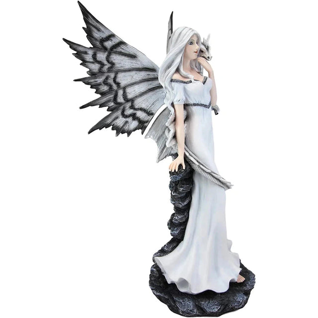 21.5" Fairy Statue - Black and White Fairy with Dragon - Magick Magick.com