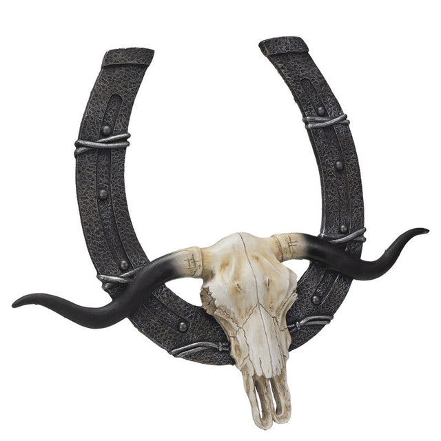 21.75" Western Horseshoe Cow Skull Plaque - Magick Magick.com