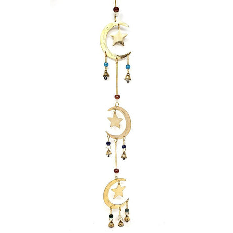 22" 3-Stars And Moons Brass Wind Chime - Magick Magick.com