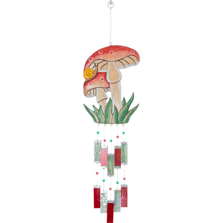 22" Glass Wind Chime with Wooden Mushrooms - Magick Magick.com