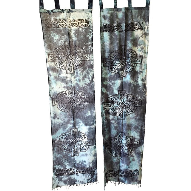 22" x 72" Celtic Cross Blue Tie Dye Cotton Curtain (Set of 2) - Magick Magick.com