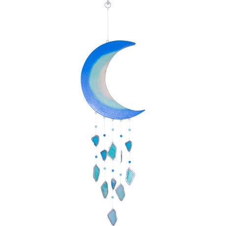 23" Glass Wind Chime with Wooden Crescent Moon - Magick Magick.com