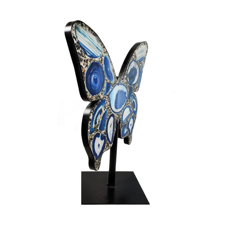24" Blue Agate Butterfly on Metal Stand - Magick Magick.com