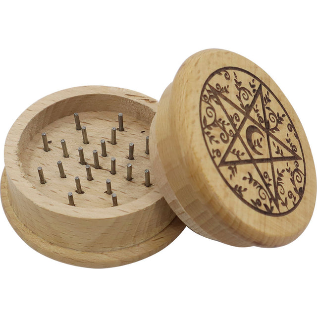 2.5" Wood Herb Grinder - Pentacle - Magick Magick.com