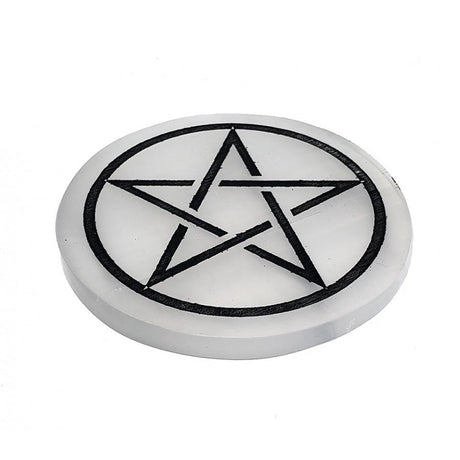 3" Selenite Altar Tile - Pentagram - Magick Magick.com
