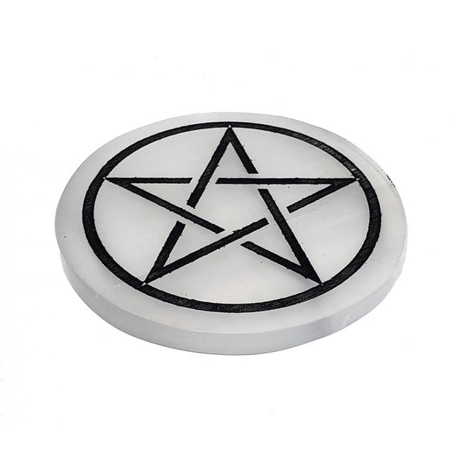 3" Selenite Altar Tile - Pentagram - Magick Magick.com