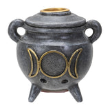 3" Triple Moon Cauldron Backflow Incense Burner - Magick Magick.com