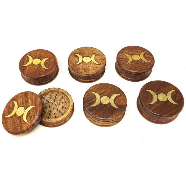 3" Triple Moon Herb Grinder with Brass Inlay - Magick Magick.com