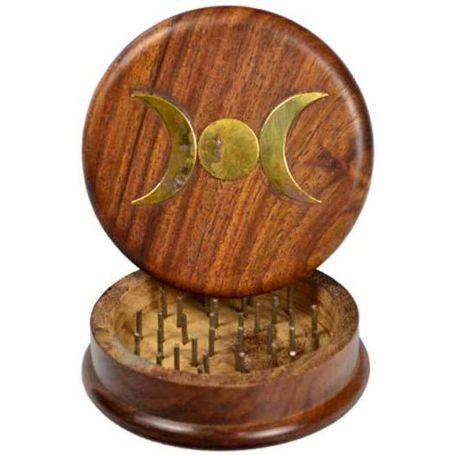 3" Triple Moon Herb Grinder with Brass Inlay - Magick Magick.com