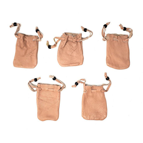 3" x 2" Beige/Nude Leather Drawstring Pouch - Magick Magick.com