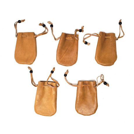 3" x 2" Light Brown Leather Drawstring Pouch - Magick Magick.com