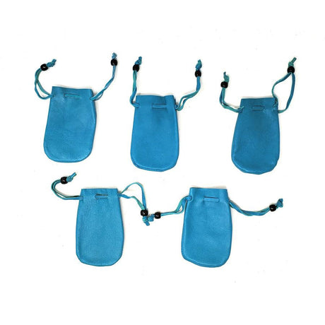 3" x 2" Turquoise Leather Drawstring Pouch - Magick Magick.com