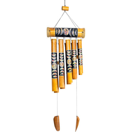 33" Bamboo Wind Chime - Painted Moon Phases - Magick Magick.com