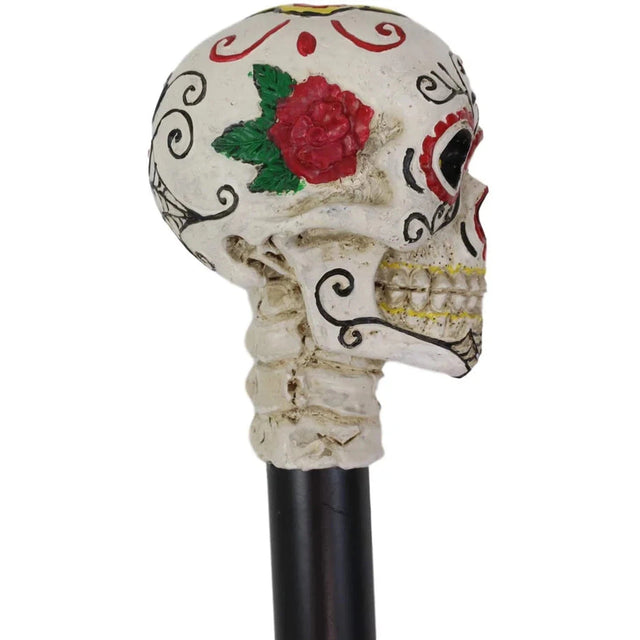 34.25" Day of the Dead Walking Cane - White Skull - Magick Magick.com