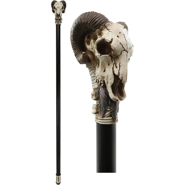 37.5" Walking Cane - Ram Horn Skull - Magick Magick.com