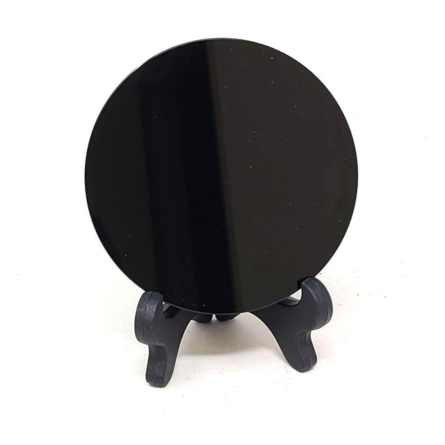 3.1" Black Obsidian Scrying Mirror with Stand - Magick Magick.com