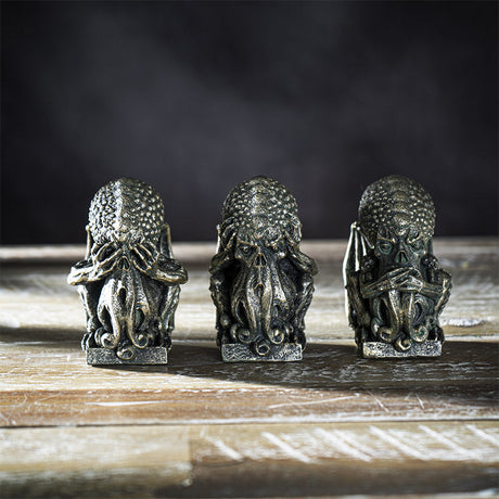 3.25" Sitting Cthulhu Statue Set - See, Hear, Speak No Evil (Set of 3) - Magick Magick.com