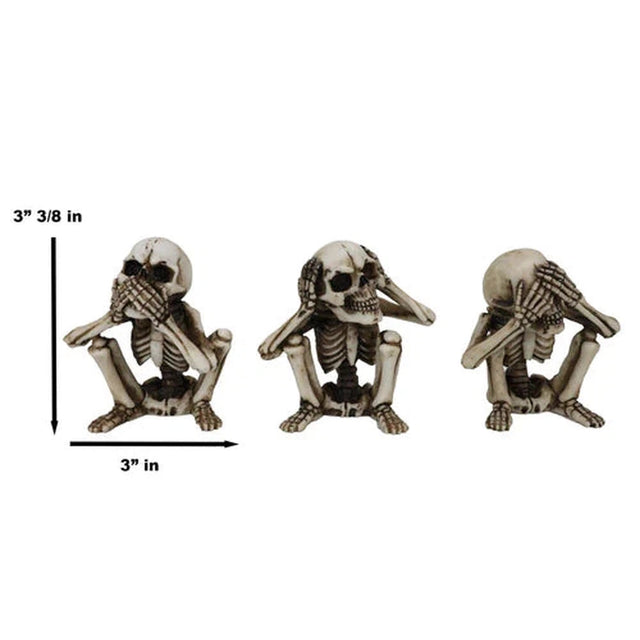 3.25" Sitting Skeleton Statue Set - See, Hear, Speak No Evil (Set of 3) - Magick Magick.com