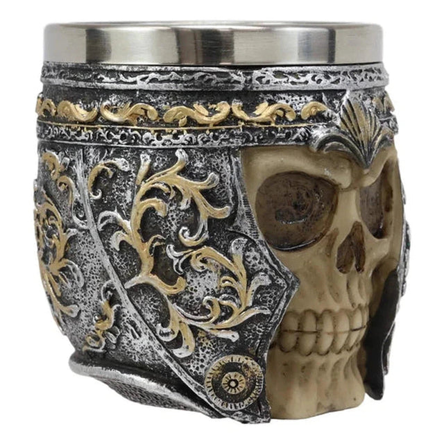 3.25" Stainless Steel Resin Mug - Armoured Skull - Magick Magick.com