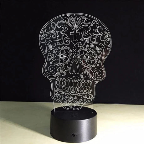 3.35" Day of the Dead Floral Skull 3D Light - Magick Magick.com