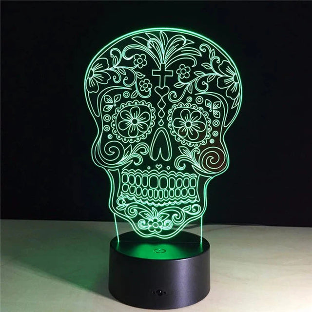 3.35" Day of the Dead Floral Skull 3D Light - Magick Magick.com