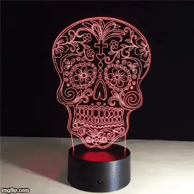 3.35" Day of the Dead Floral Skull 3D Light - Magick Magick.com