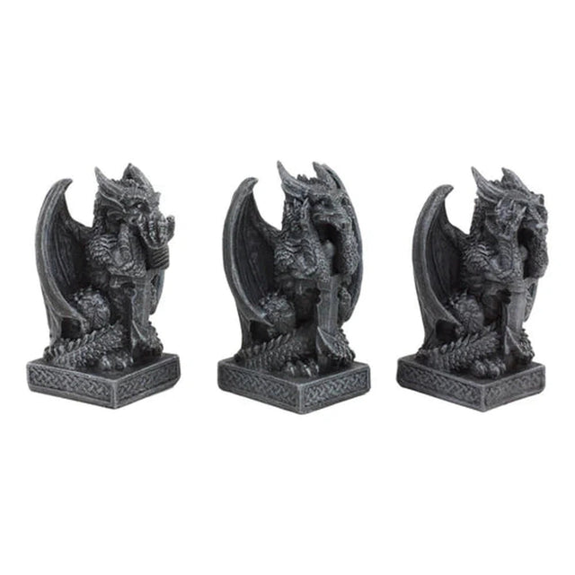 3.35" Sitting Dragon Statue Set - See, Hear, Speak No Evil (Set of 3) - Magick Magick.com