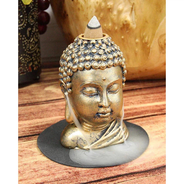 3.5" Bronze Buddha Head Backflow Incense Burner - Magick Magick.com