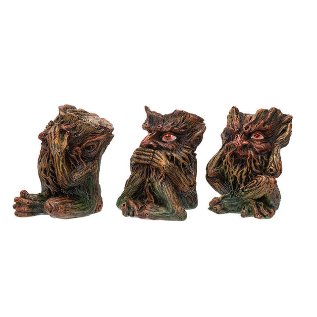 3.6" Sitting Greenman Statue Set - See, Hear, Speak No Evil (Set of 3) - Magick Magick.com