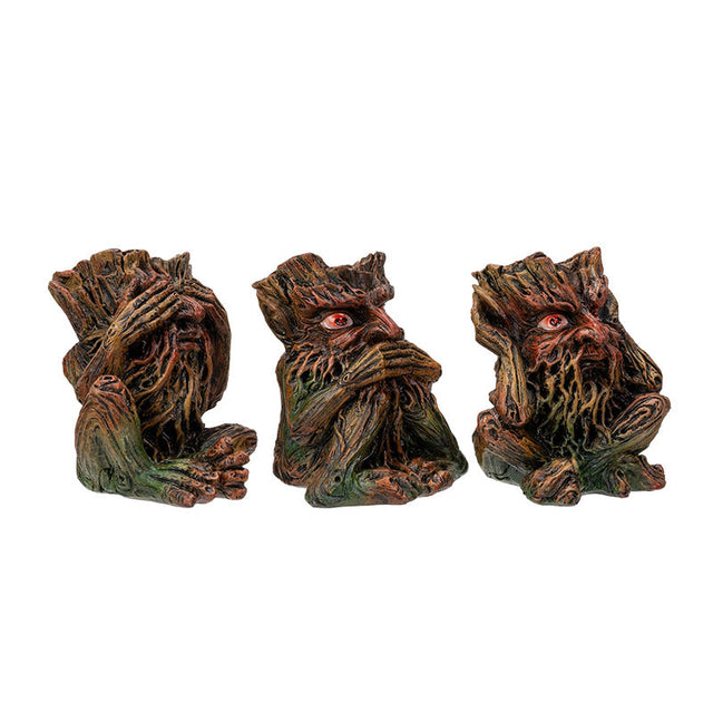 3.6" Sitting Greenman Statue Set - See, Hear, Speak No Evil (Set of 3) - Magick Magick.com