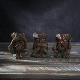 3.6" Sitting Greenman Statue Set - See, Hear, Speak No Evil (Set of 3) - Magick Magick.com