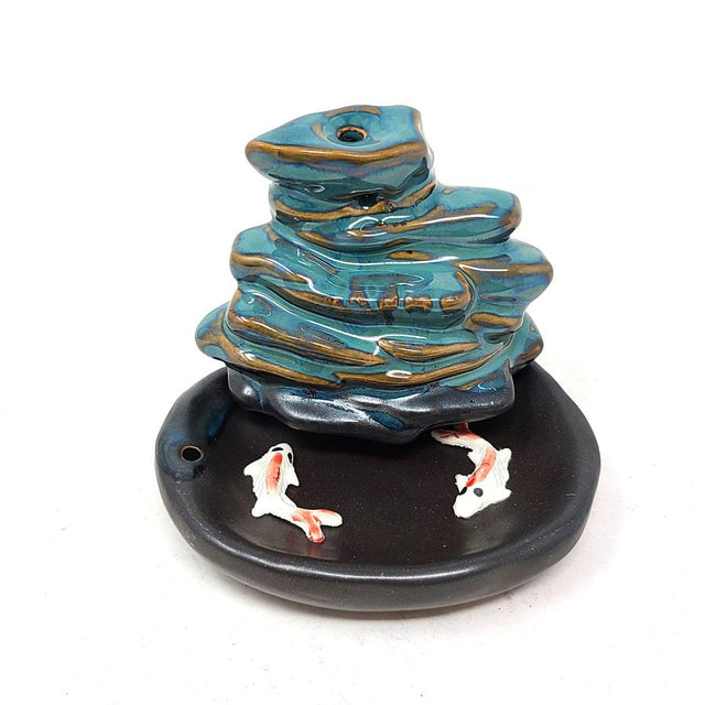 3.75" Lotus Waterfall Koi Backflow Cone Incense Burner - Magick Magick.com