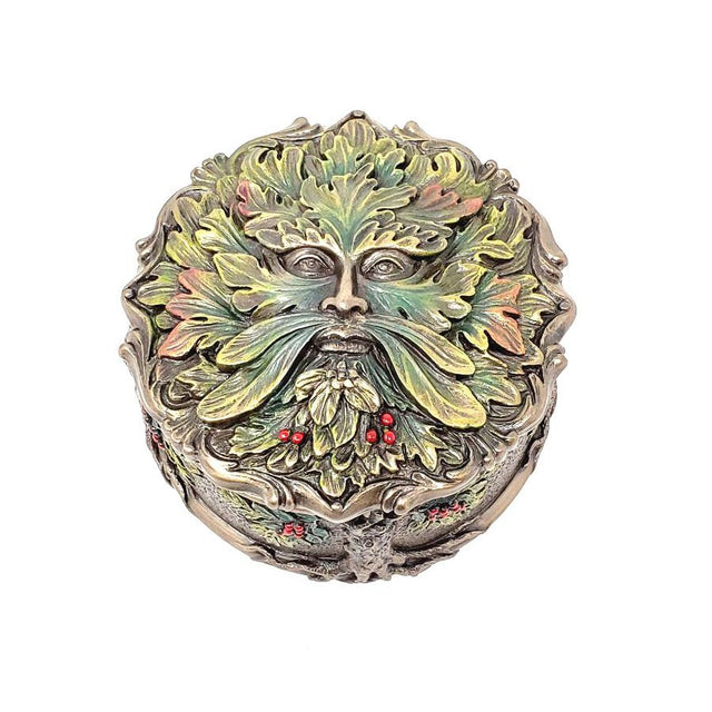 3.8" Green Man Round Trinket Display Box - Magick Magick.com