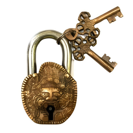 4" Antique Buddha Brass Lock with Keys - Magick Magick.com
