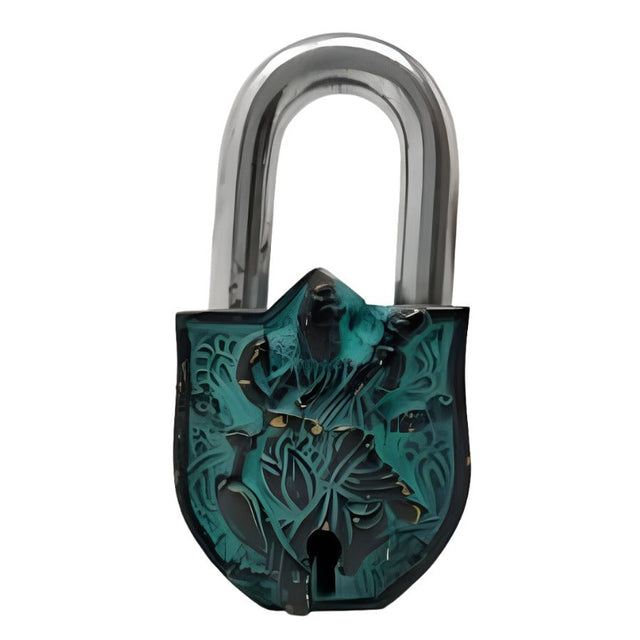 4" Antique Goddess Saraswati Brass Lock with Keys - Magick Magick.com